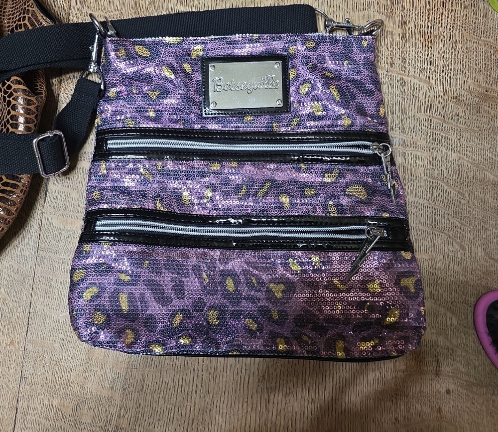 Betsey Johnson Purple Sequin Leopard Crossbody Bag